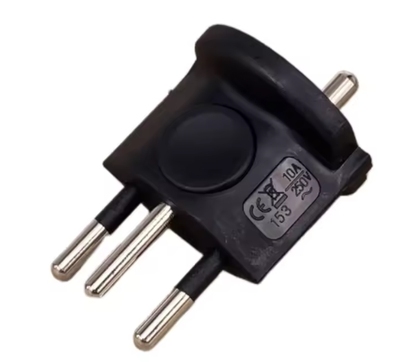 Europäischer Reiseadapter EU → CH | 3-polig, 10A 250V, Schwarz