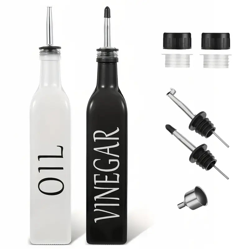 2-er Set Öl- & Essig-Dispenser (500ml) mit Edelstahl-Verschluss, inkl. Trichter – modernes Küchenaccessoire