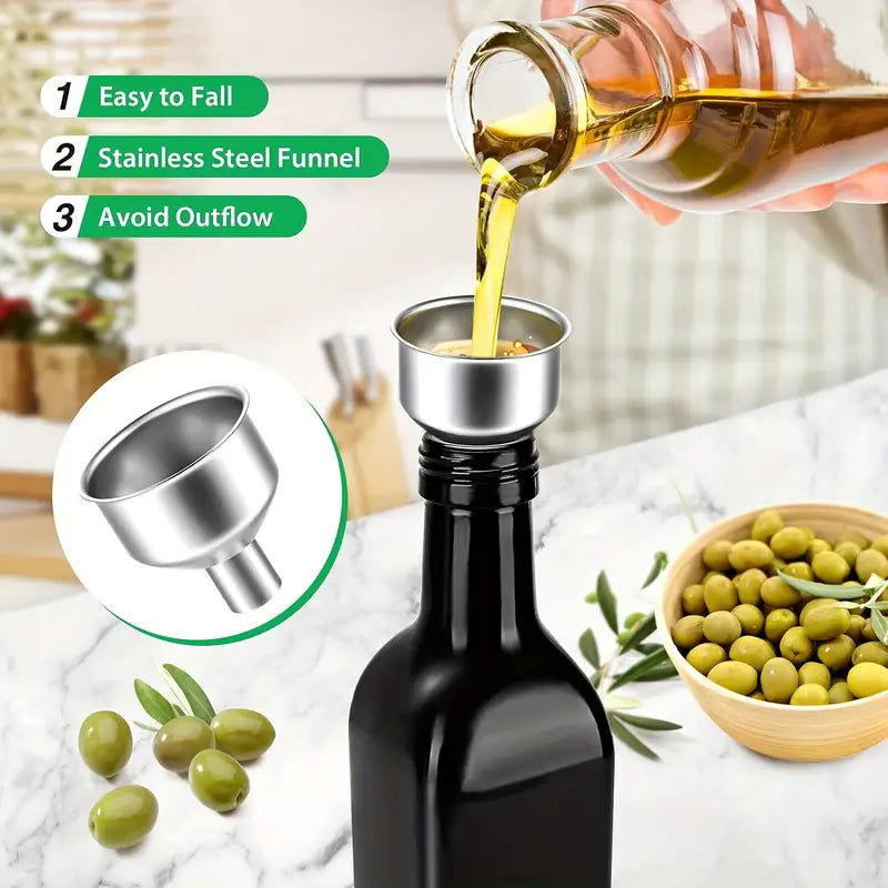 2-er Set Öl- & Essig-Dispenser (500ml) mit Edelstahl-Verschluss, inkl. Trichter – modernes Küchenaccessoire